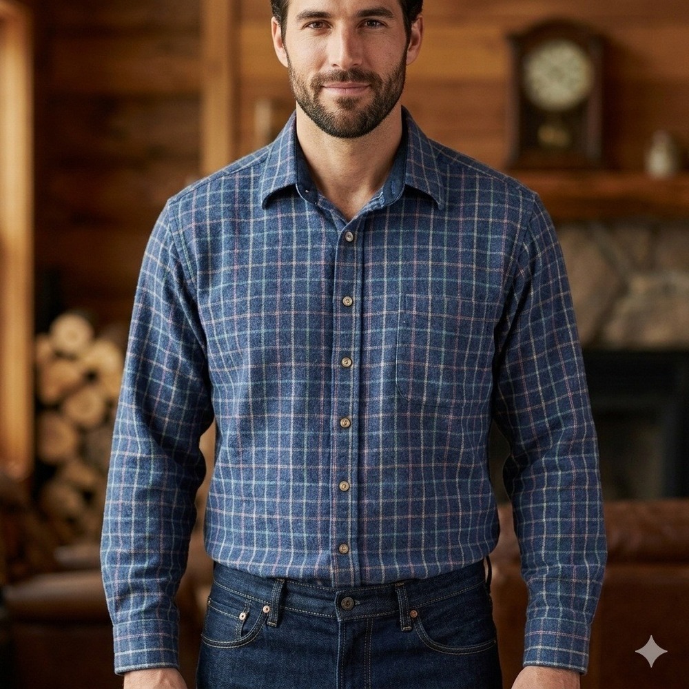 Pendleton Lodge Shirt Mens Large Wool Blue Plaid Flannel AA037-30964 Long Sleeve